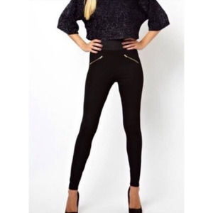 Zara Basic Black Thick Slip On Leggings with Zipper Accents Size XS